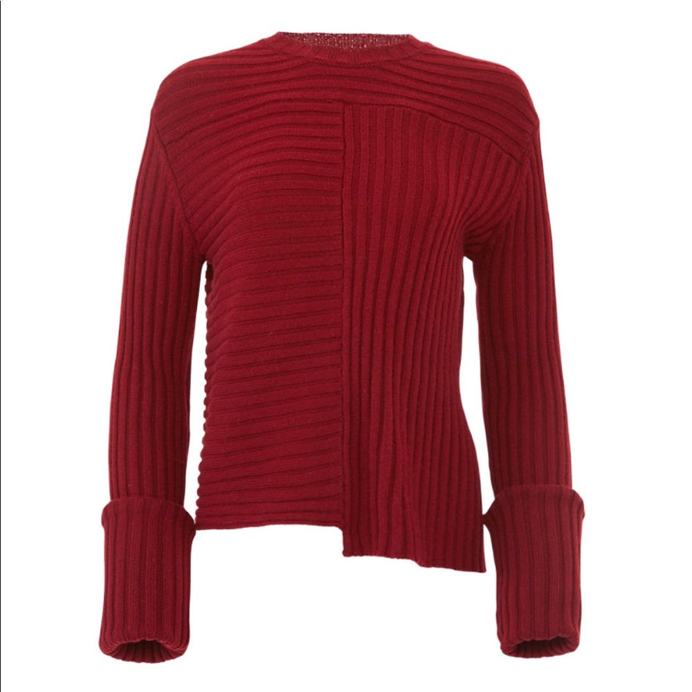 Caara Rib Knit Foldover Sleeve Sweater, Size L